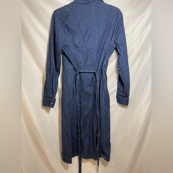 Classic Minimalist Capsule Anne Klein Jean Stretch Blue Long Sleeve Midi Dress - Picture 4 of 7
